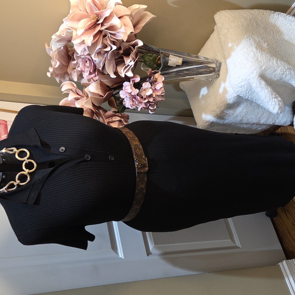 Nwt 22/24 Lane Bryant Black Pensill Sweater Dress With Button & Open Sexy Side